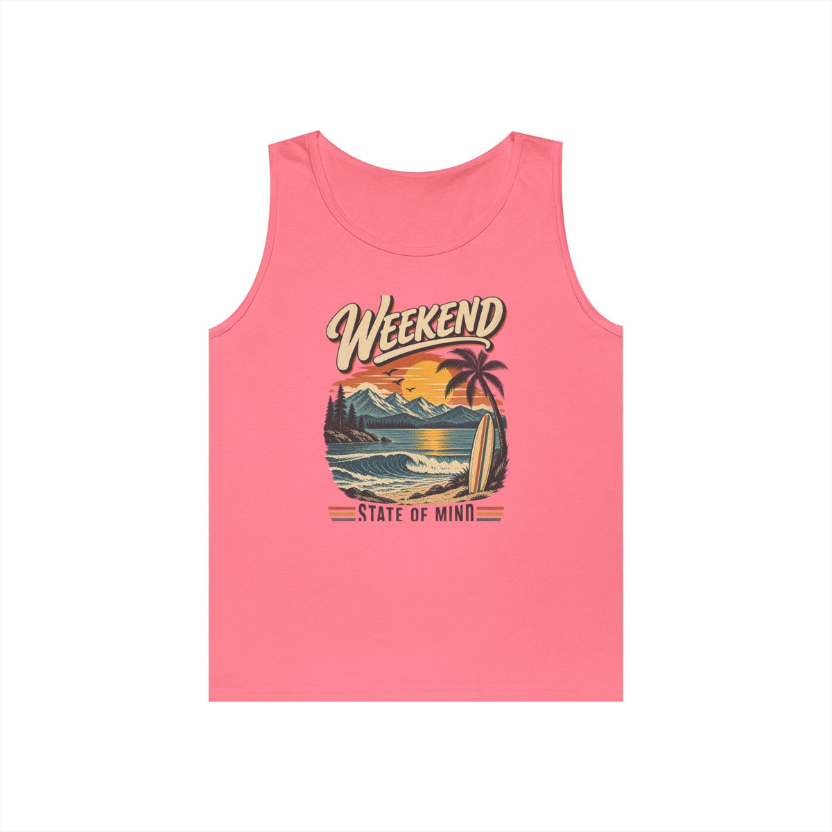 Weekend State of Mind Tank Top — Retro Beach Surf Sunset Graphic