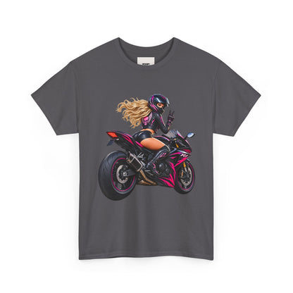 Motorcycle Girl Tee — Feminine Sportbike Rider Graphic Shirt