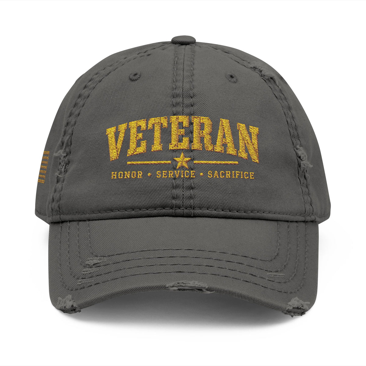 Veteran Embroidered Distressed Dad Hat — USA Honor Gratitude