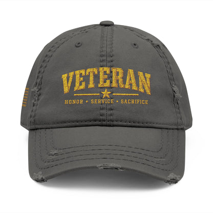 Veteran Embroidered Distressed Dad Hat — USA Honor Gratitude