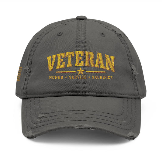 Veteran Embroidered Distressed Dad Hat — USA Honor Gratitude