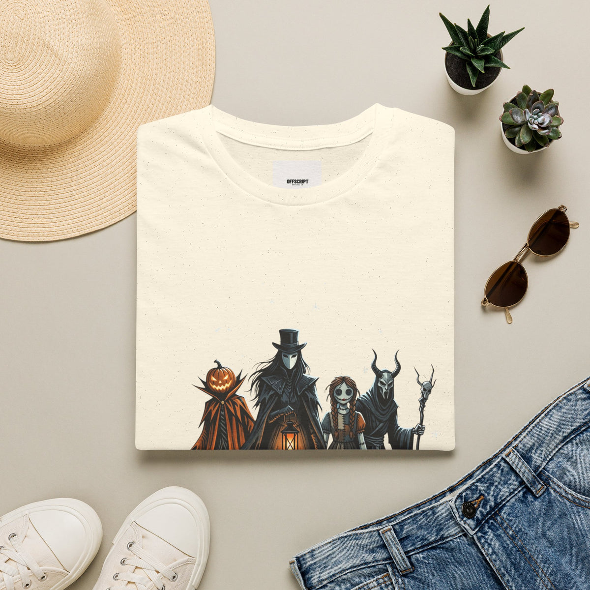 Halloween Gothic Crew T-Shirt — Haunted Pumpkin, Witch & Spooky Friends Design
