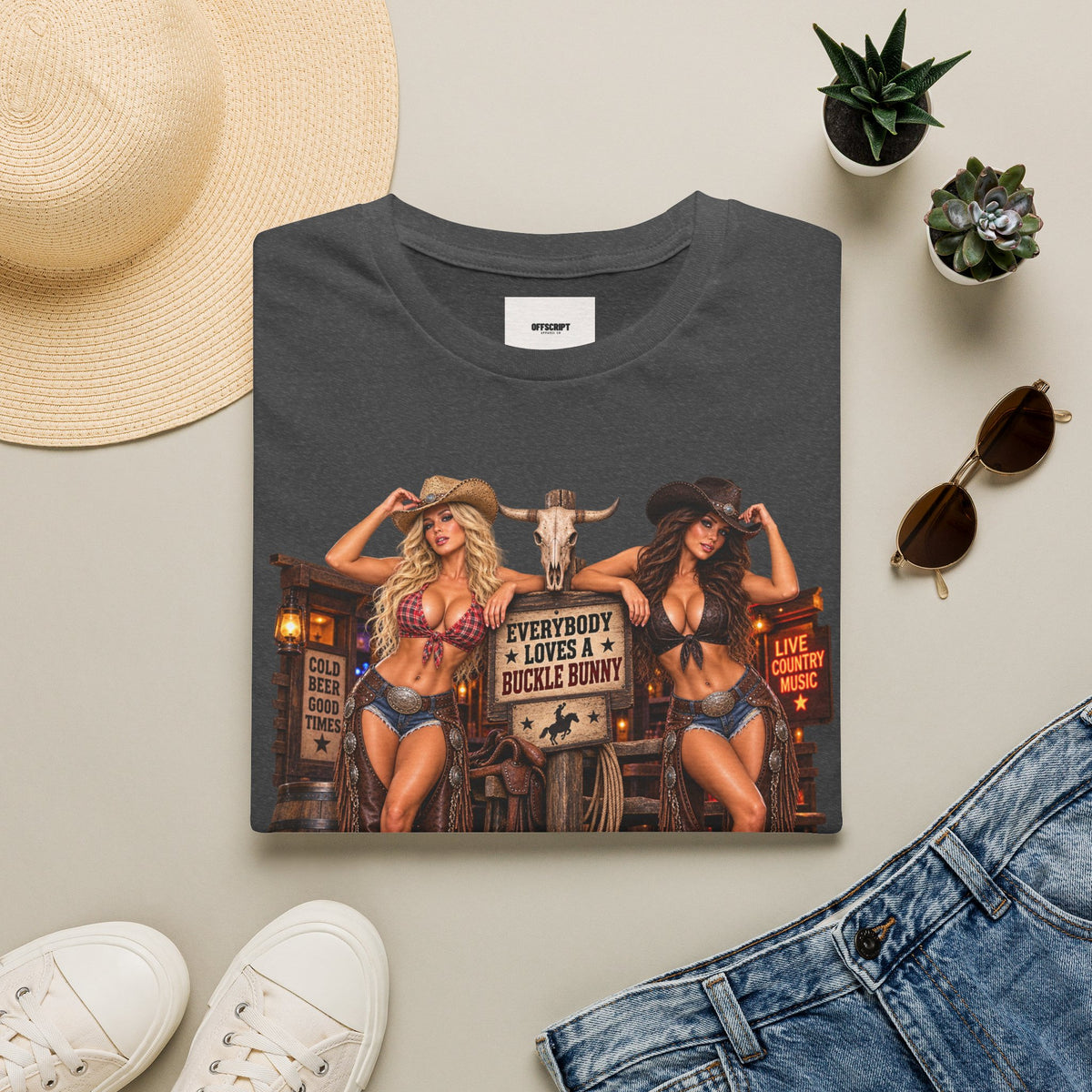 Cowgirl Pinup T-Shirt — "Bunny Tonk Women" Western Graphic Tee