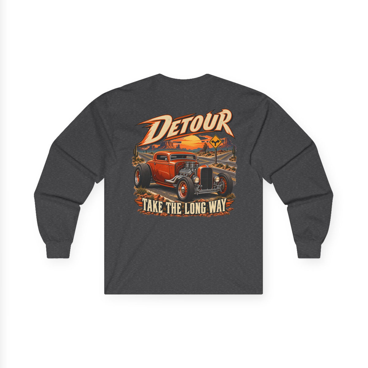 Detour Classic Car Long Sleeve Tee – 'Take The Long Way' Vintage Hot Rod Shirt