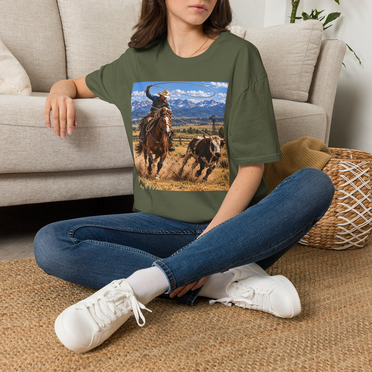 Cowboy Roping Photo T-Shirt — Western Ranch Scenic Tee