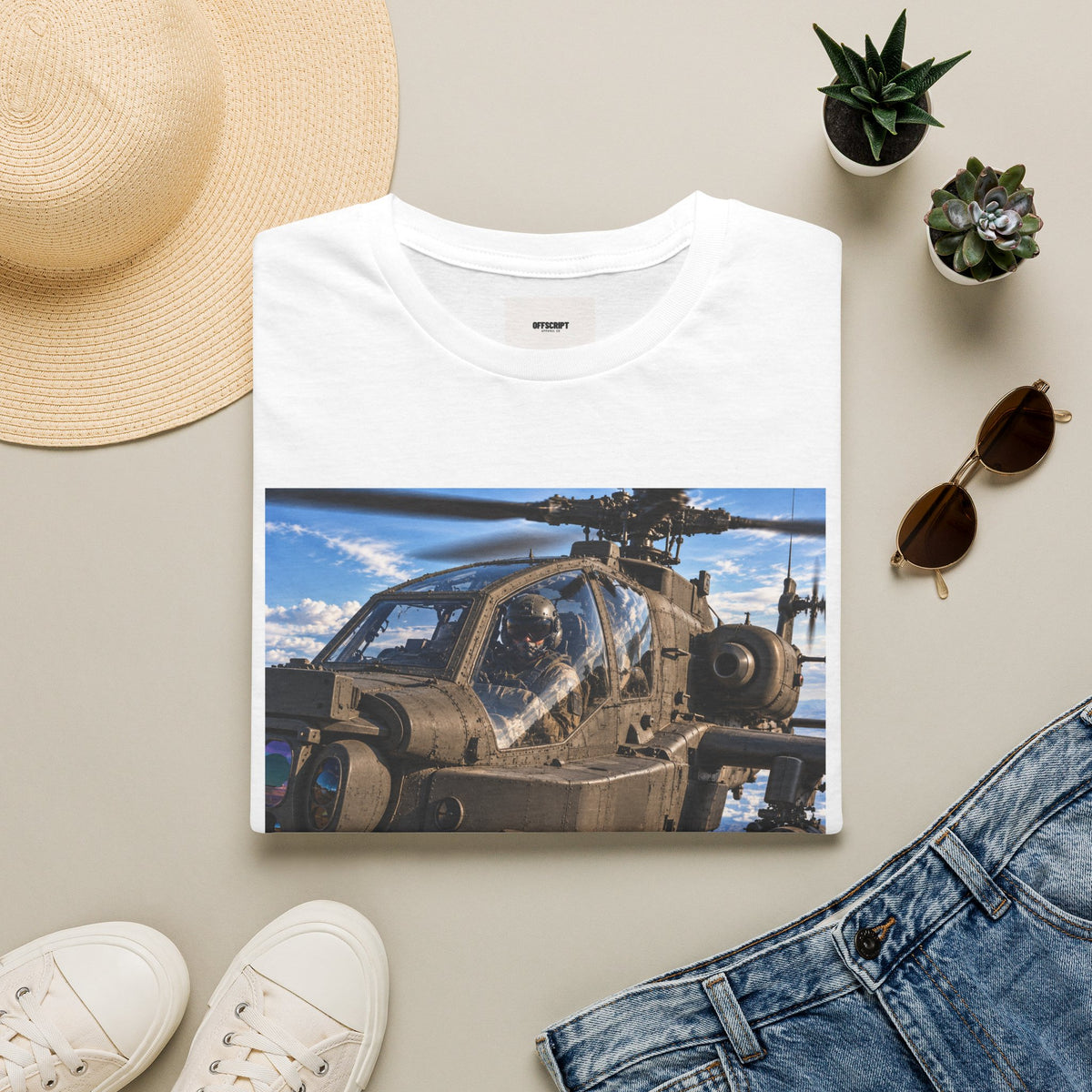 Attack Helicopter Photo T-Shirt — Military Aviator Crew Tee