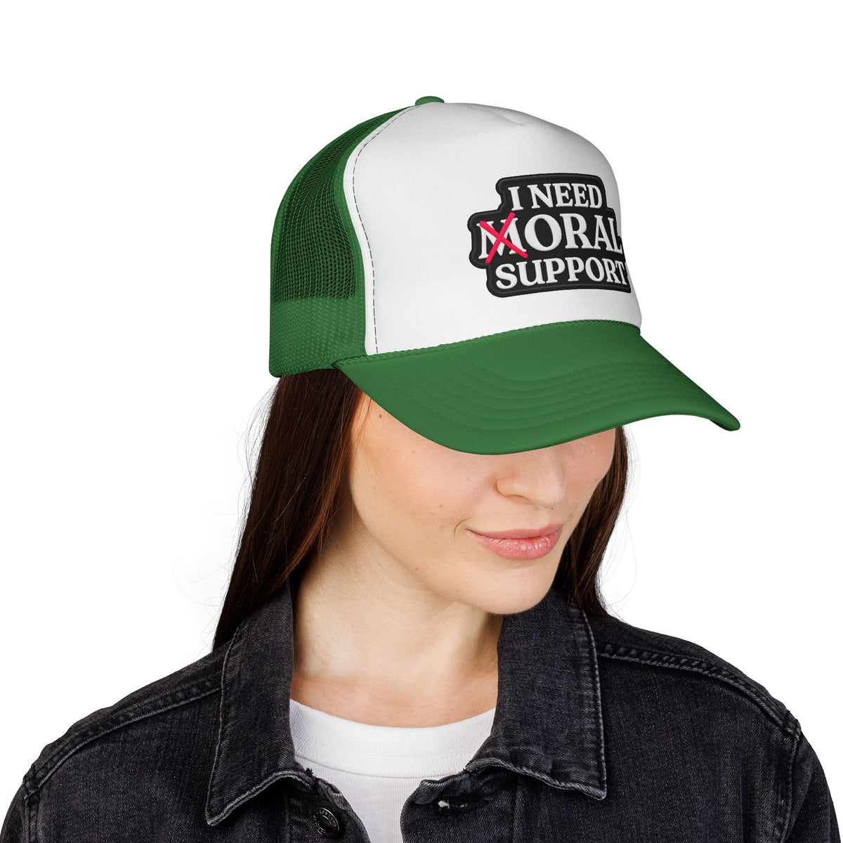 I Need Moral Support Trucker Cap — Funny Protest Patch Hat