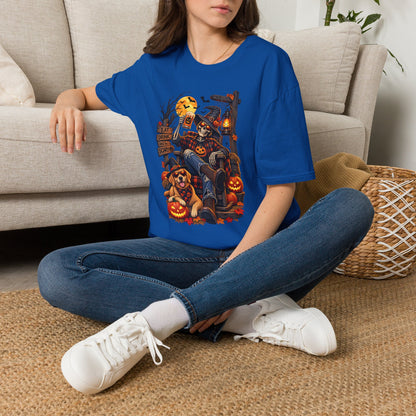 Halloween Skeleton Lounge T-Shirt — "Eat Drink & Be Scary" Graphic Tee