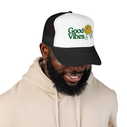 Good Vibes Sun Trucker Hat — Retro Sunny Graphic Foam Cap
