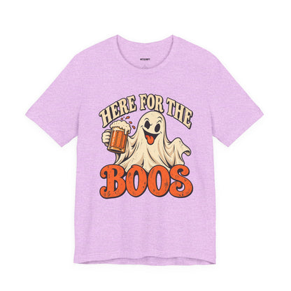 Here for the Boos Halloween T-Shirt — Ghost Drinking Beer Graphic Tee