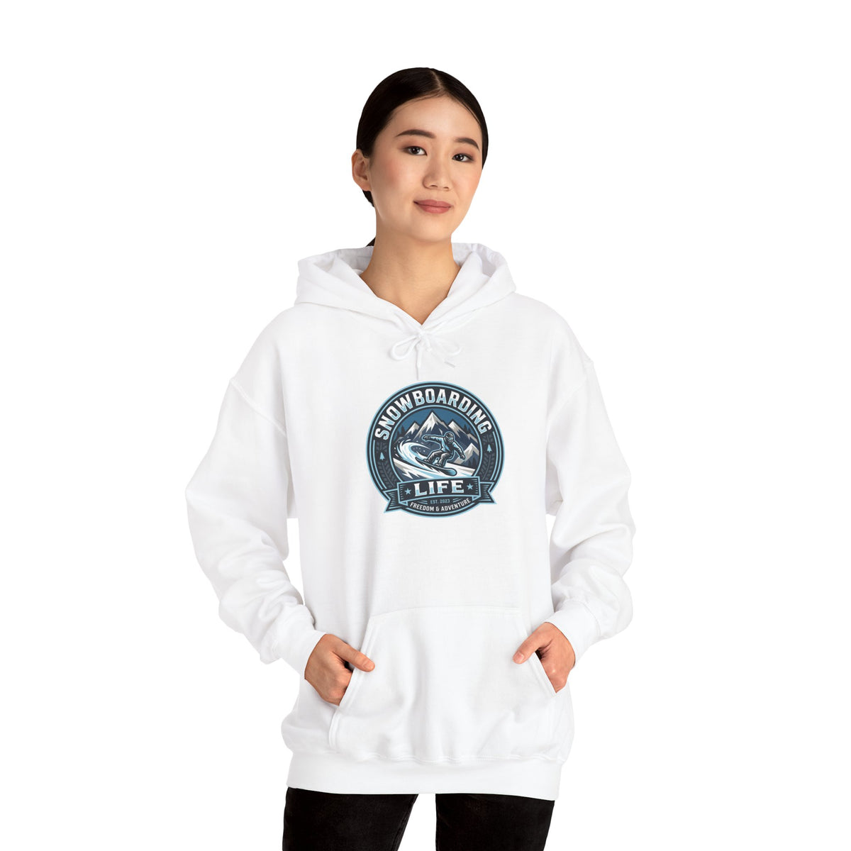 Snowboarding Hoodie – "Snowboarding Life" Graphic Pullover with Backboarder Illustration