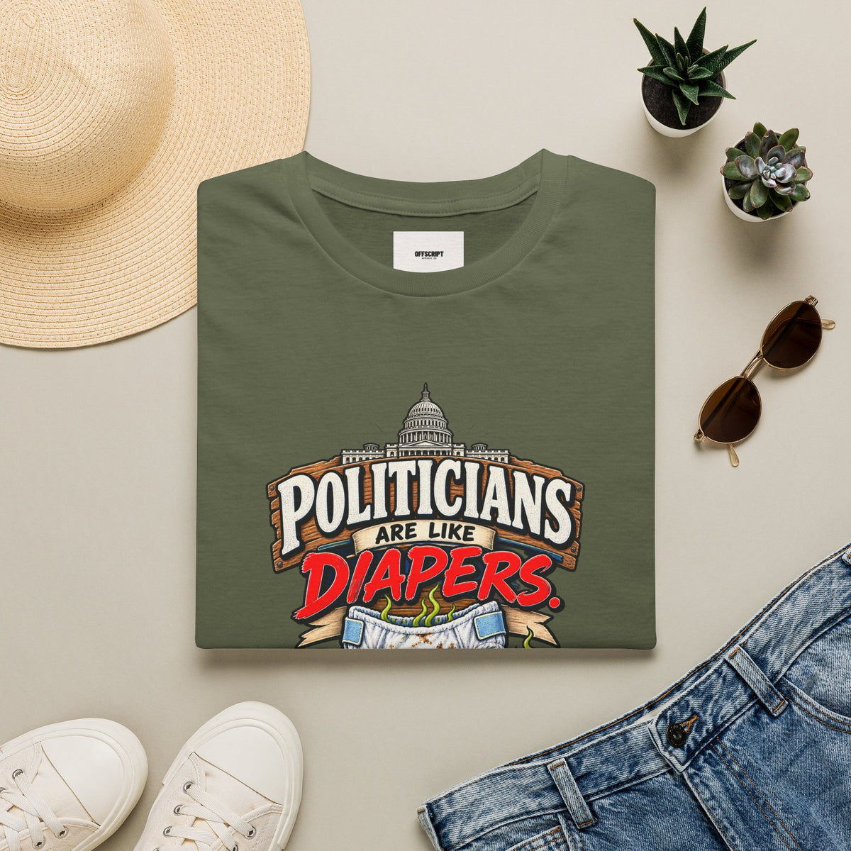 T-Shirt — 'Politicians Are Like Diapers' Funny Political Graphic Tee