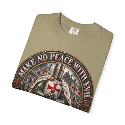 Make No Peace With Evil T-shirt | Crusader Helmet Ephesians 5:11