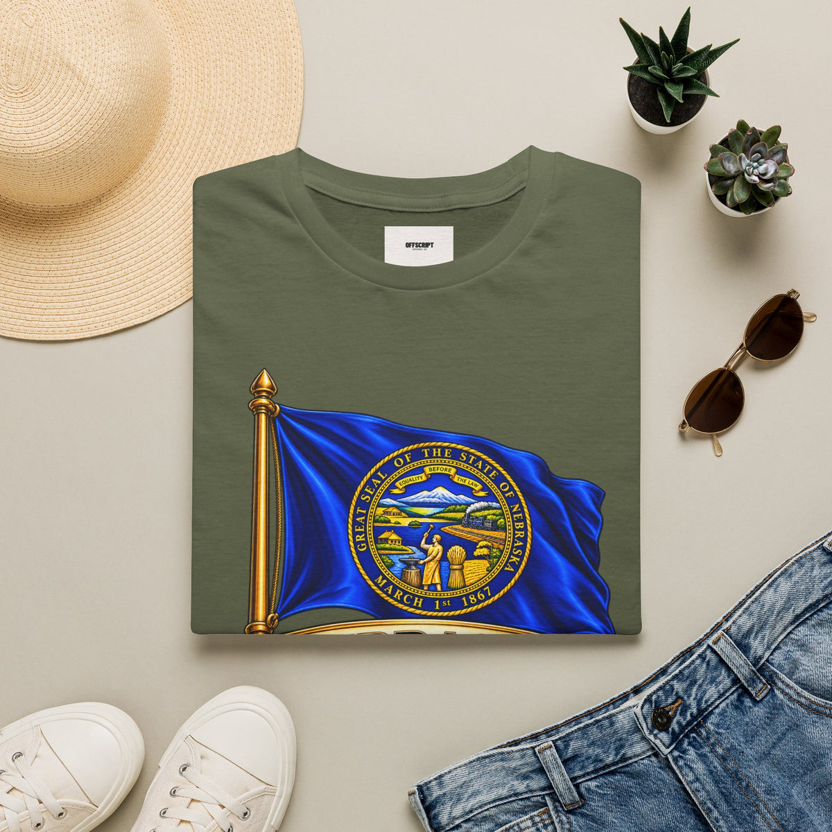 Nebraska State Flag T-Shirt — 'Equality Before the Law' Vintage Seal Tee