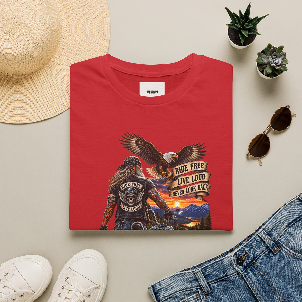 Biker Eagle T-Shirt — "Ride Free, Live Loud" Motorcycle Tee