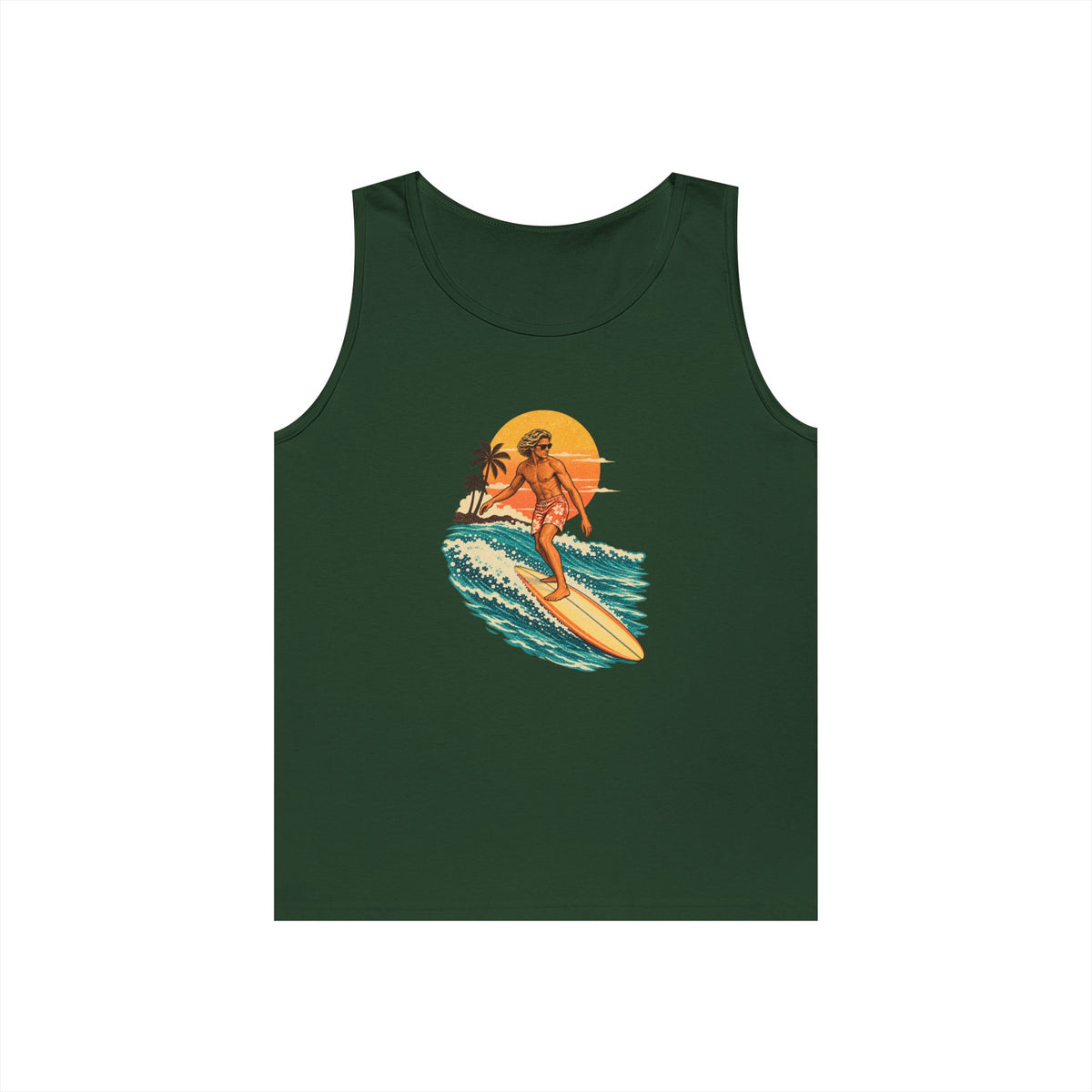 Surfing Sunset Tank — Retro Surfer Graphic Tank Top