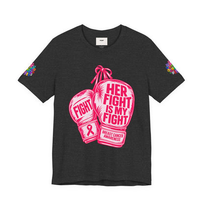 Breast Cancer Awareness Tee – “Her Fight Is My Fight” Boxing Gloves T-Shirt