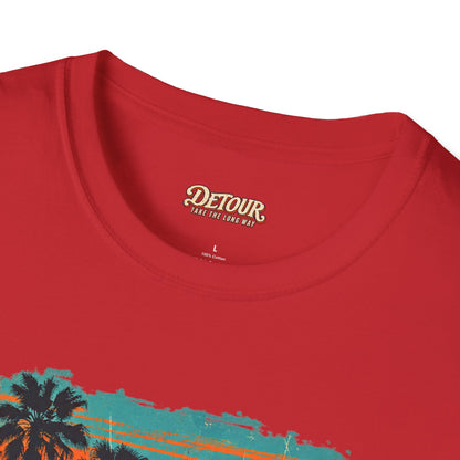 Retro Sunset Van T-Shirt – Tropical Beach Road Trip Graphic