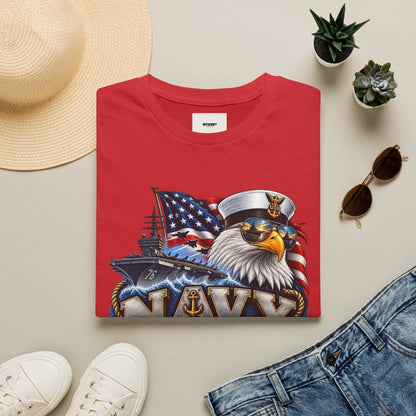 Navy Veteran Eagle T‑Shirt – Patriotic American Flag & Battleship Design