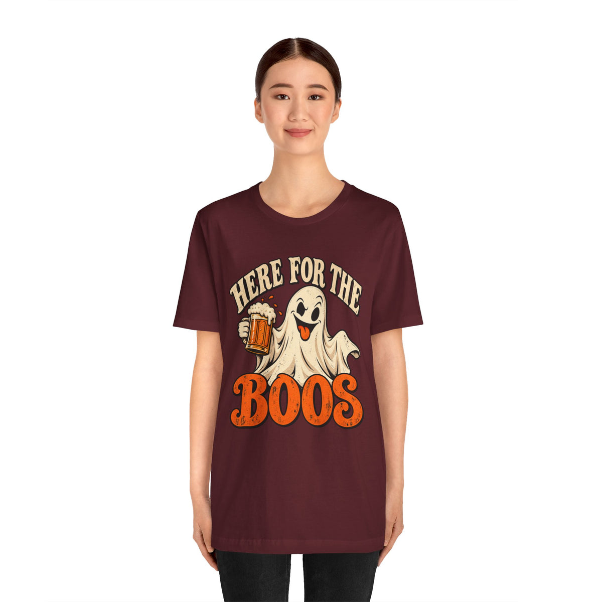 Here for the Boos Halloween T-Shirt — Ghost Drinking Beer Graphic Tee