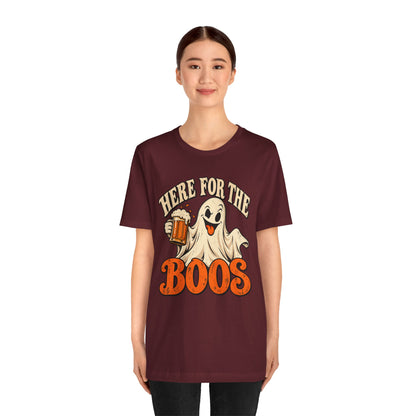 Here for the Boos Halloween T-Shirt — Ghost Drinking Beer Graphic Tee