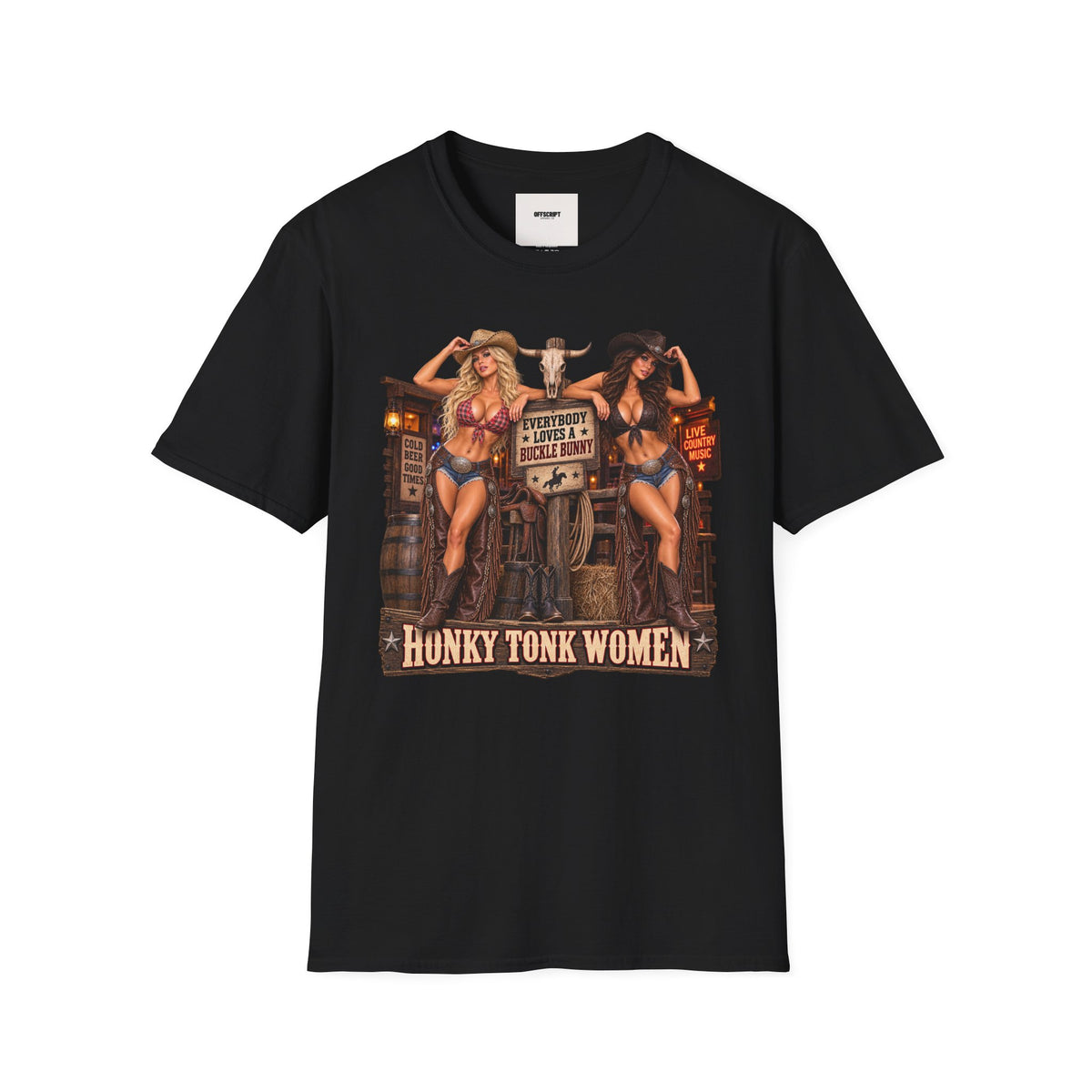 Cowgirl Pinup T-Shirt — "Bunny Tonk Women" Western Graphic Tee