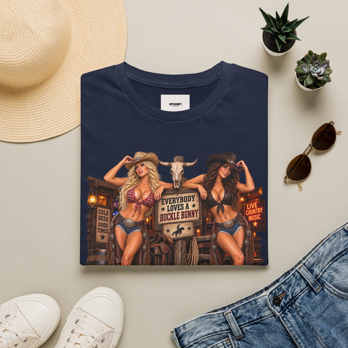 Cowgirl Pinup T-Shirt — "Bunny Tonk Women" Western Graphic Tee