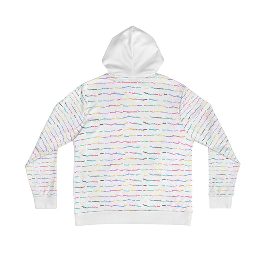 Pastel Script Pattern Hoodie — Colorful Handwritten Lines All-Over Print