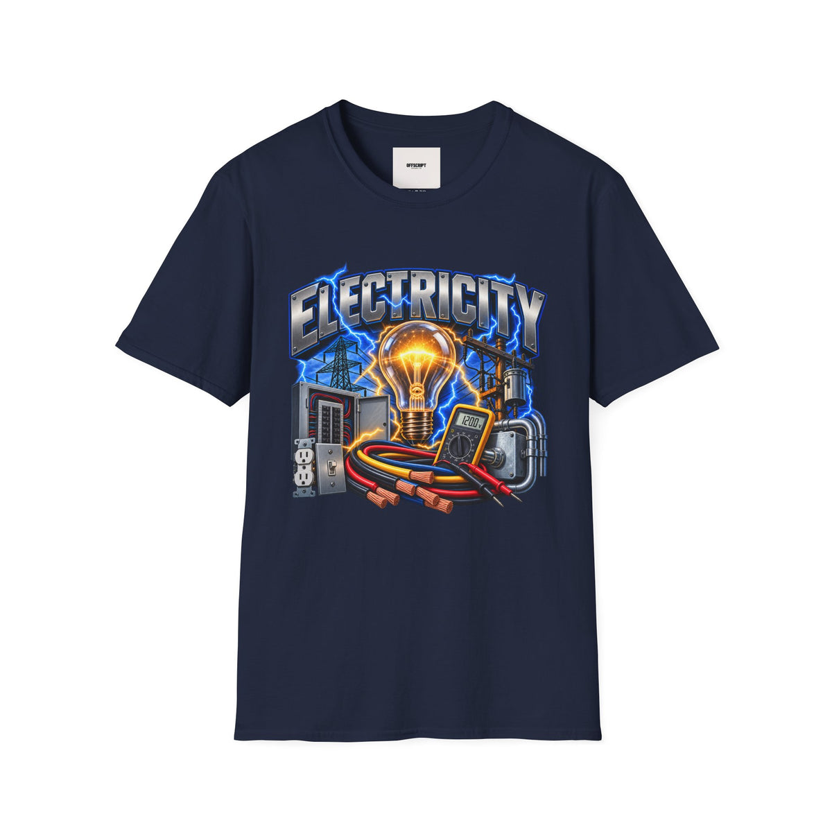 Electricity Graphic T-Shirt — Vintage Lightbulb Power Design