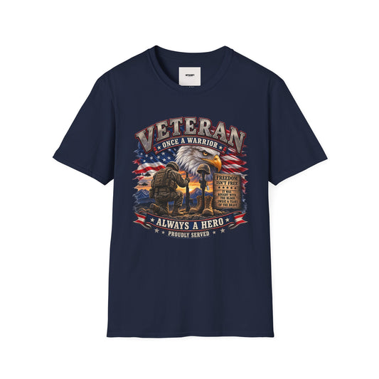 Veteran Once a Warrior T-Shirt — Patriotic Eagle & Flag Military Tribute