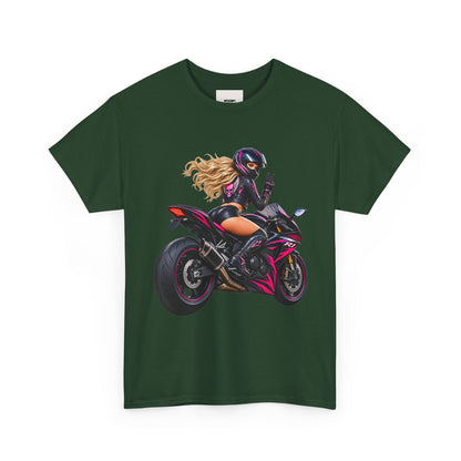 Motorcycle Girl Tee — Feminine Sportbike Rider Graphic Shirt