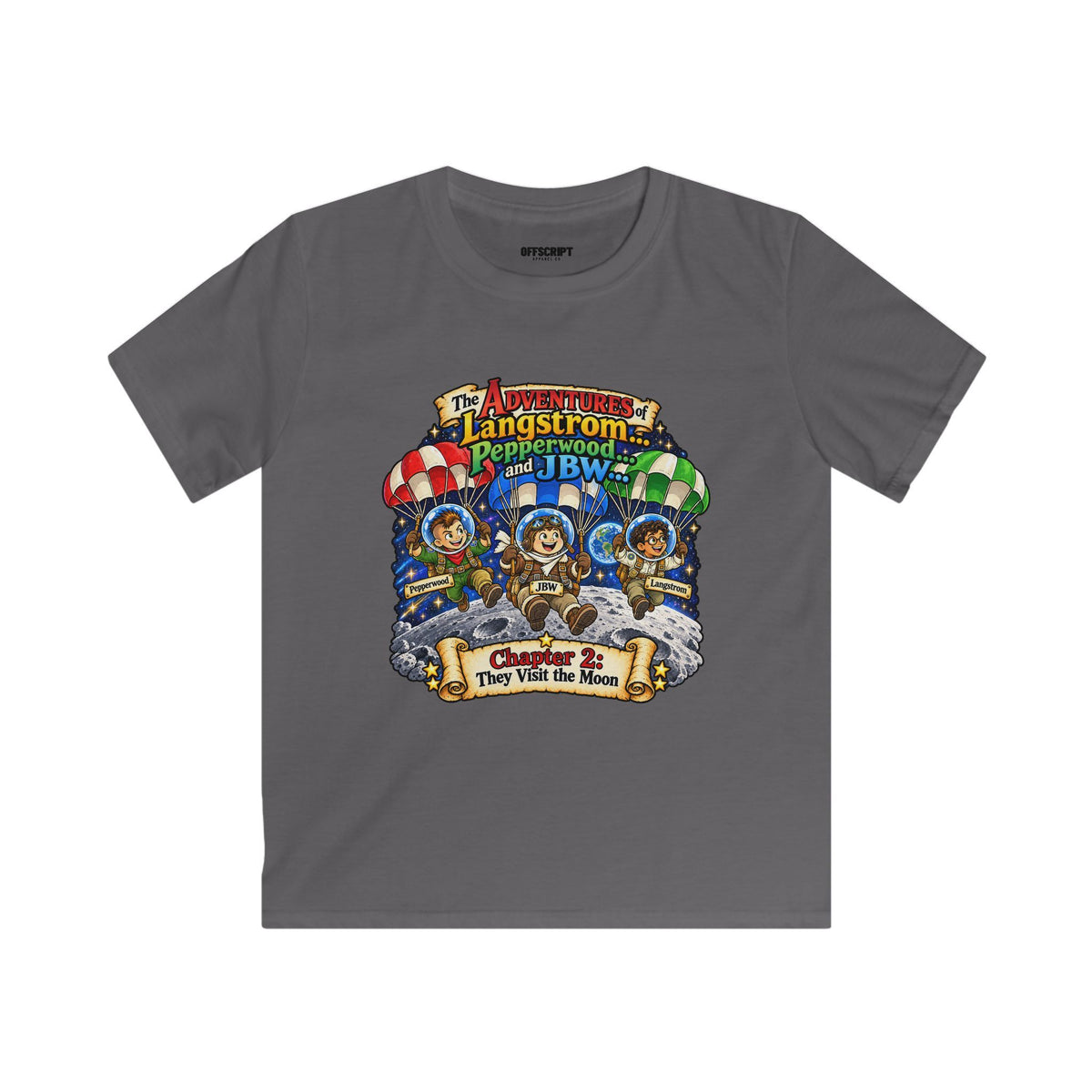 Kids Tee — The Adventures of Langstrom, Pepperwood & JBW: Chapter 2 "This Was The Moon"