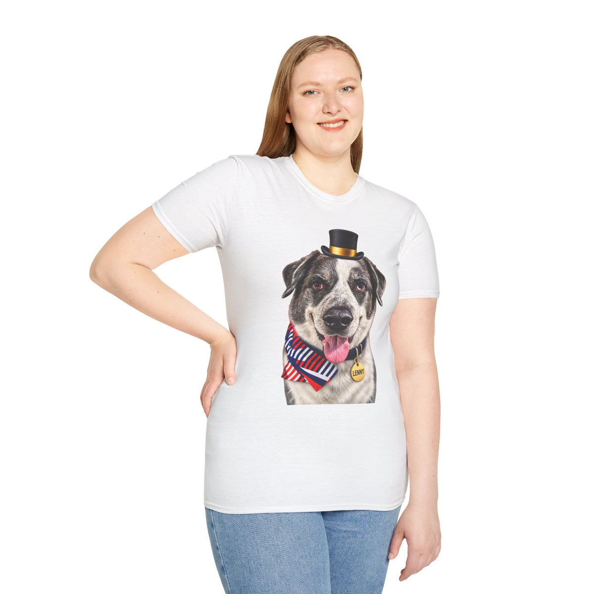 Patriotic Pup Tee — Dog with Top Hat & American Flag Bandana