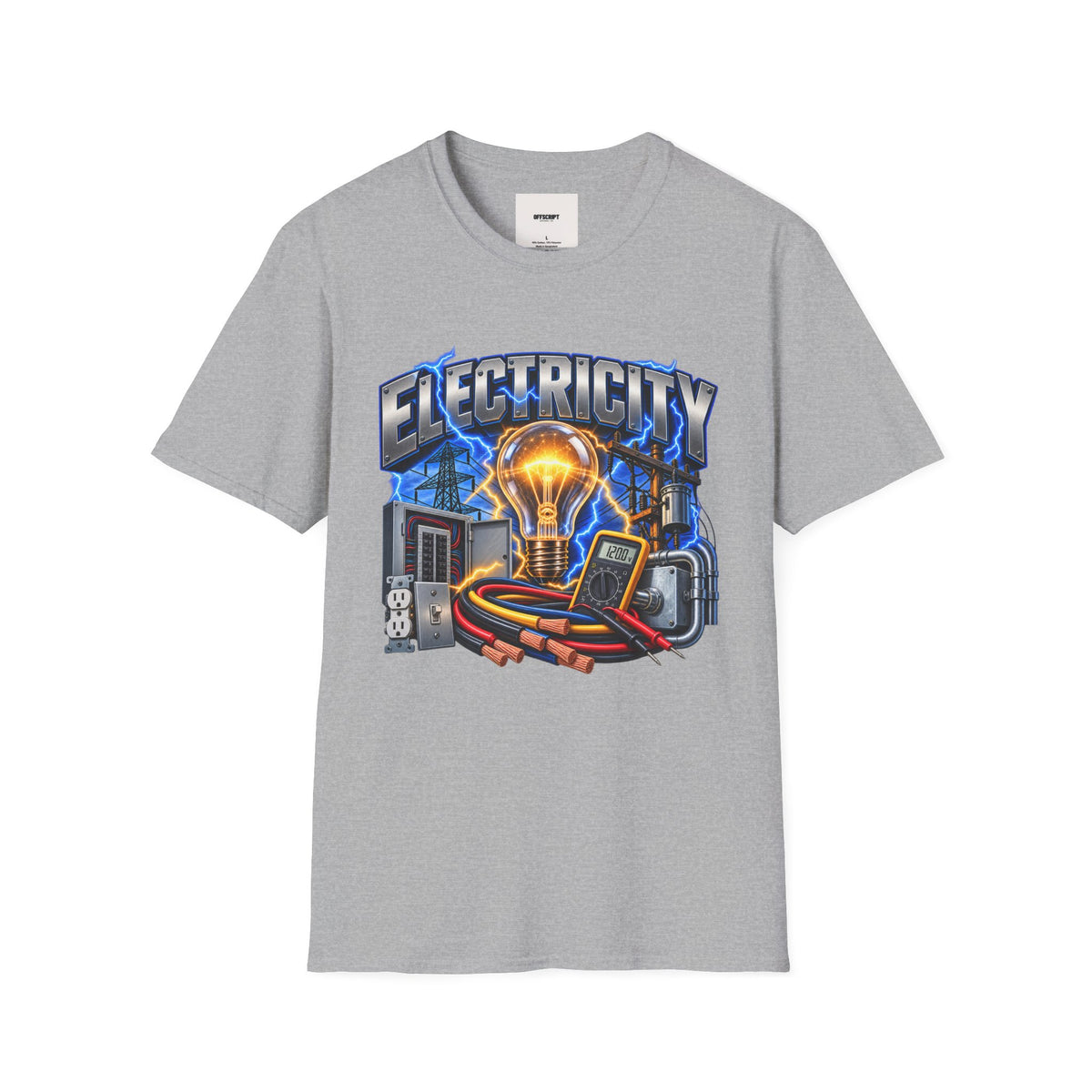Electricity Graphic T-Shirt — Vintage Lightbulb Power Design