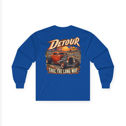 Detour Classic Car Long Sleeve Tee – 'Take The Long Way' Vintage Hot Rod Shirt