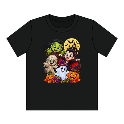 Kids Halloween Crew Neck T-Shirt — Cute Cartoon Monsters, Ghost & Pumpkins