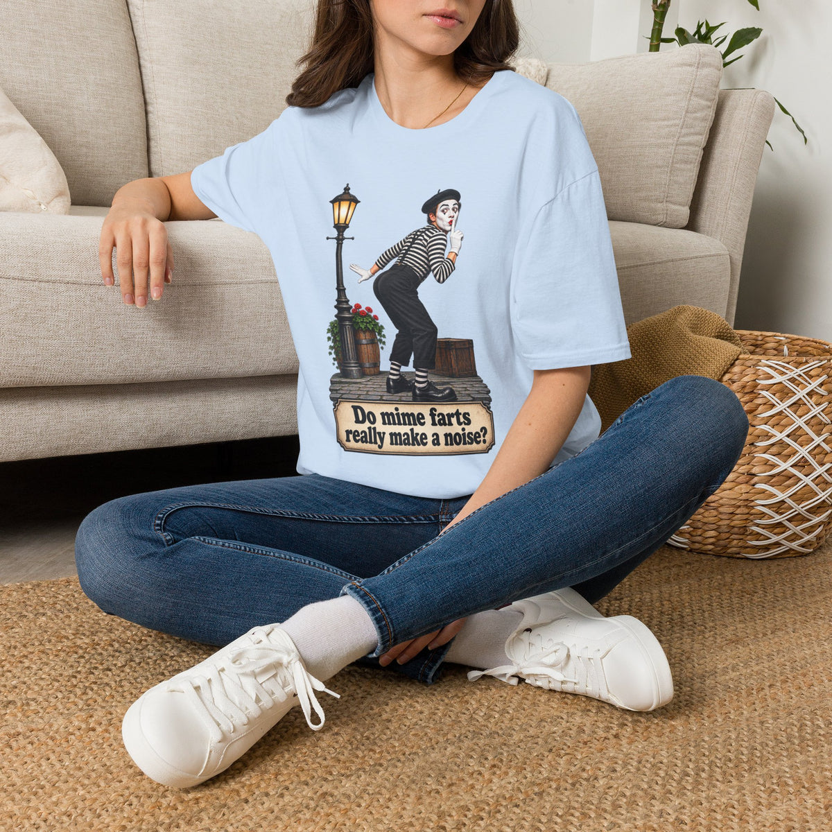 Mime Graphic T-Shirt — "Do Mime Farts Really Make a Noise?" Vintage Street Performer Tee