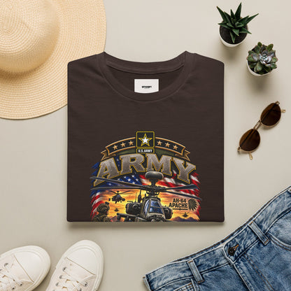 Army Veteran AH-64 Apache T-Shirt — Patriotic Military Helicopter Tee