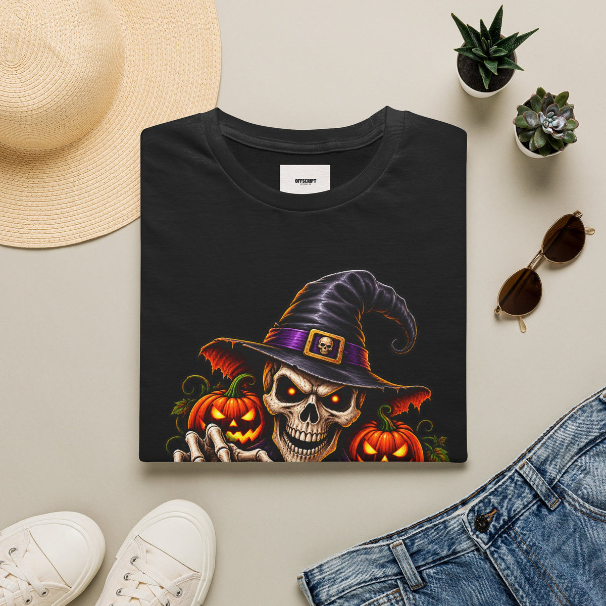 Halloween Skull Witch T-Shirt — "Trick or Treat" Pumpkin Tee