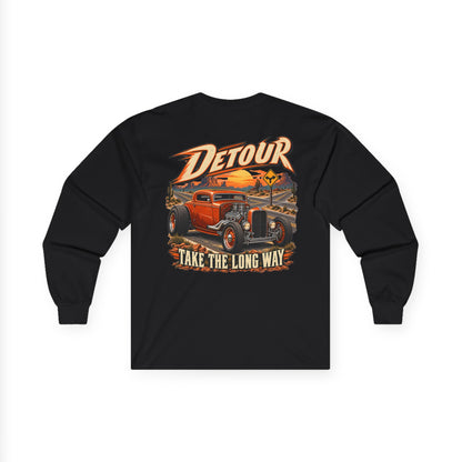 Detour Classic Car Long Sleeve Tee – 'Take The Long Way' Vintage Hot Rod Shirt