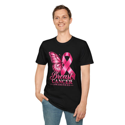 Pink Ribbon Butterfly Breast Cancer Awareness T-Shirt | Support Ribbon Tee