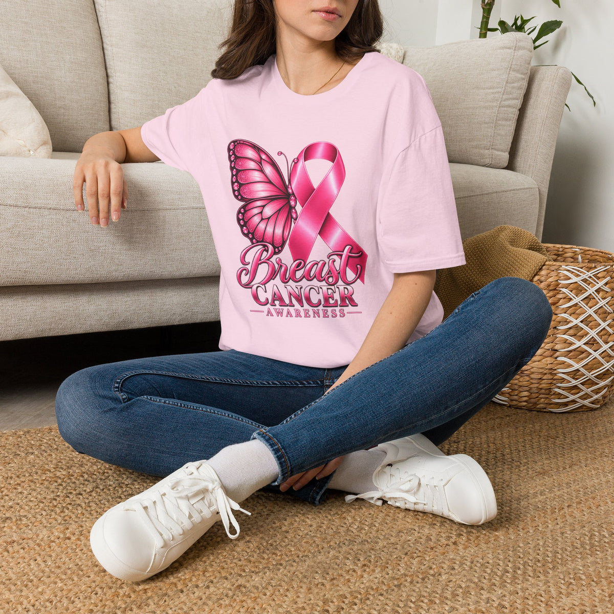 Pink Ribbon Butterfly Breast Cancer Awareness T-Shirt | Support Ribbon Tee