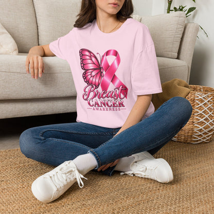 Pink Ribbon Butterfly Breast Cancer Awareness T-Shirt | Support Ribbon Tee
