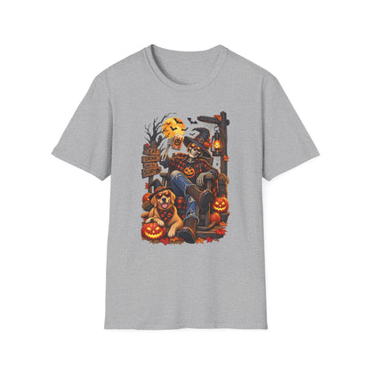 Halloween Skeleton Scarecrow T-Shirt — 'Eat Drink & Be Scary' Pumpkin Dog Tee
