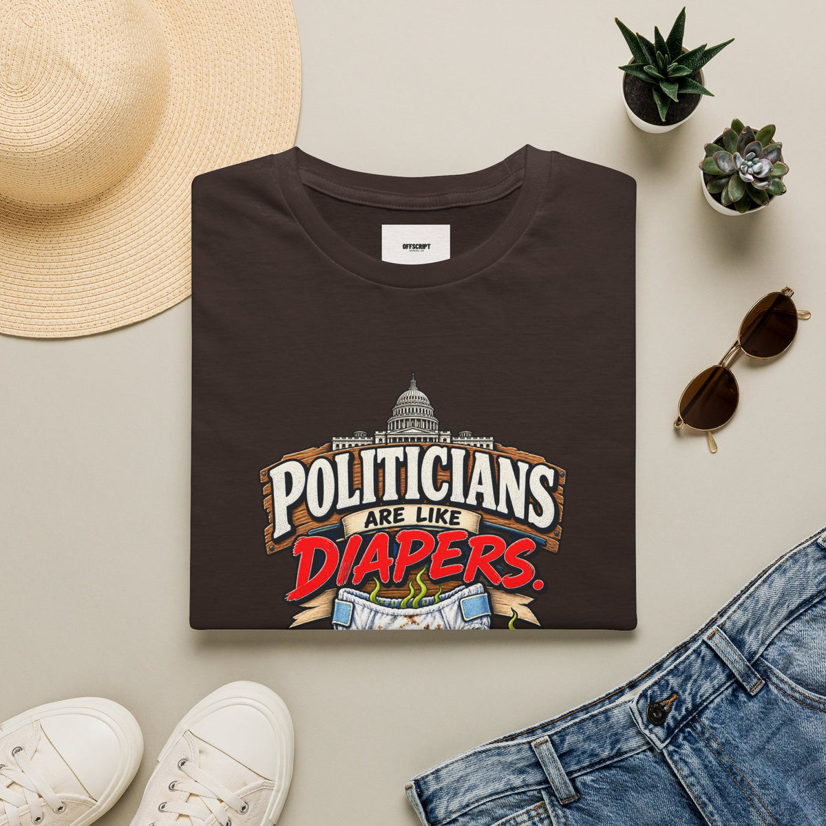T-Shirt — 'Politicians Are Like Diapers' Funny Political Graphic Tee
