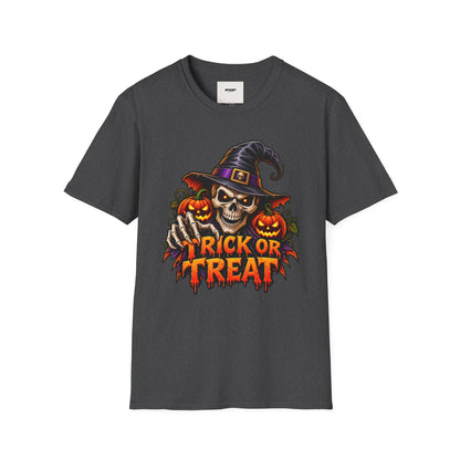 Halloween Skull Witch T-Shirt — "Trick or Treat" Pumpkin Tee