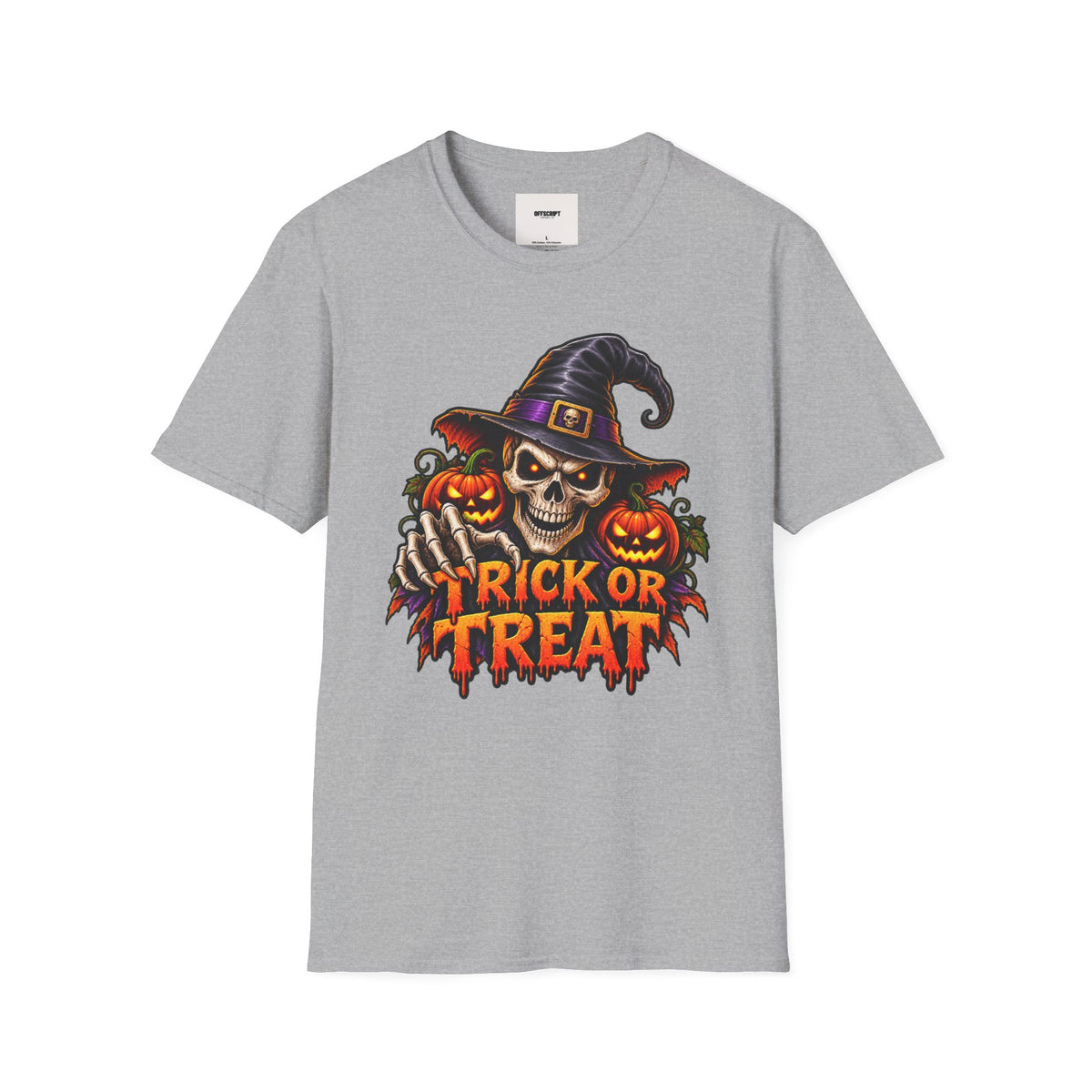 Halloween Skull Witch T-Shirt — "Trick or Treat" Pumpkin Tee