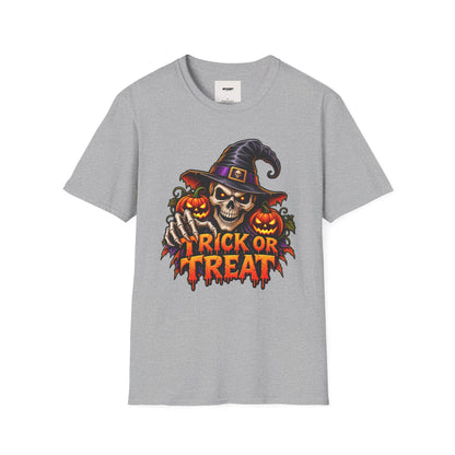 Halloween Skull Witch T-Shirt — "Trick or Treat" Pumpkin Tee