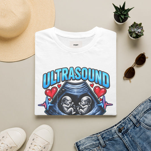 Ultrasound Twins T‑Shirt — Tiny Humans Big Hearts Pregnancy Tee