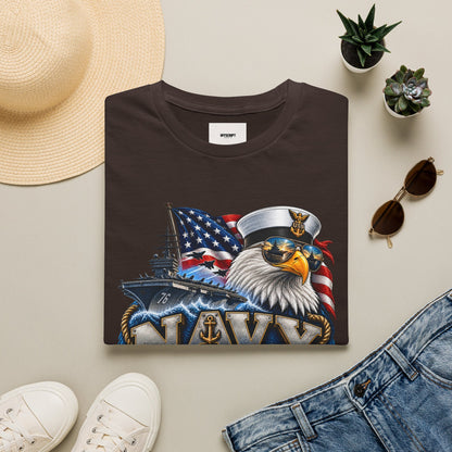 Navy Veteran Eagle T‑Shirt – Patriotic American Flag & Battleship Design